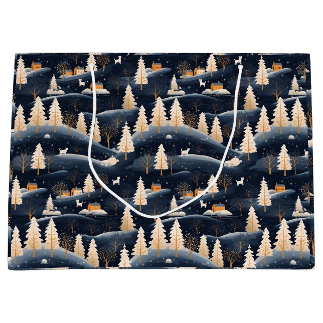 Sacola Para Presentes Grande Azul Dourado e poeirento inverno (Frente)