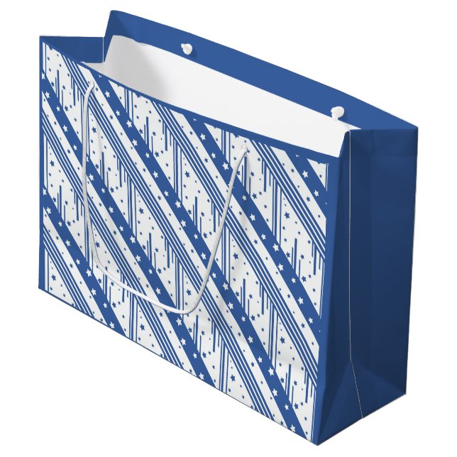 Sacola Para Presentes Grande Azul e branco abstrato (Frente inclinada)