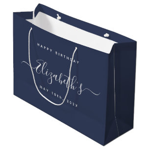 Sacola Para Presentes Grande Azul e Branco de Aniversário Personalizado