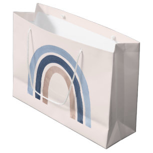 Sacola Para Presentes Grande Azul e Pêssego Arco-Íris Boho Design Aniversário