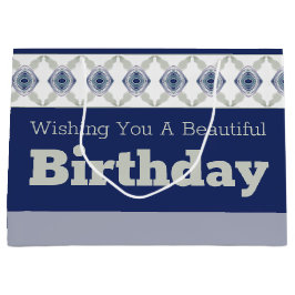 Sacola Para Presentes Grande Azul Escuro Com Acentos Florais