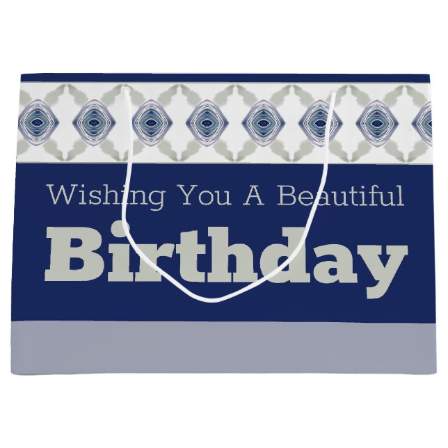 Sacola Para Presentes Grande Azul Escuro Com Acentos Florais (Frente)