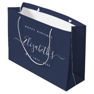 Sacola Para Presentes Grande Azul Escuro de Aniversário Personalizado