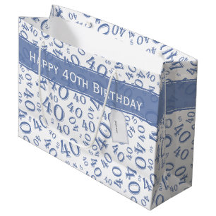 Sacola Para Presentes Grande Azul feliz e branco do teste padrão do partido de