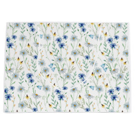 Sacola Para Presentes Grande Azul-flor-aquarela