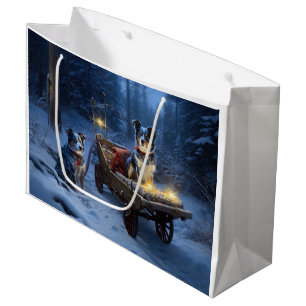 Sacola Para Presentes Grande Azul Heeler Snowy Sleigh Decência de Natal