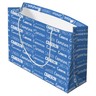 Sacola Para Presentes Grande Azul legal com nome tipografia Boas Aniversário
