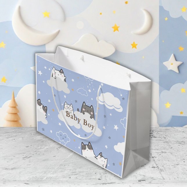 Sacola Para Presentes Grande Azul-padrão de Kitten (Criador carregado)