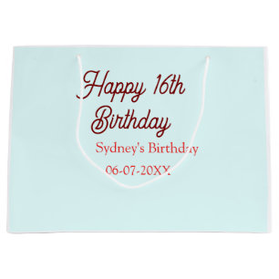 Sacola Para Presentes Grande Azul pastel vermelho feliz aniversário de 16 anos