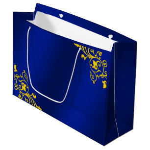 Sacola Para Presentes Grande Azul Real e Dourado