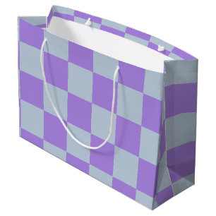 Sacola Para Presentes Grande Azul suave e Lavanda verificados