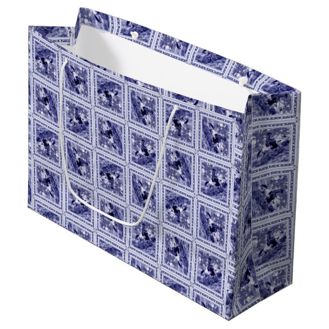 Sacola Para Presentes Grande Azulejo Azul Denim Ocidental  (Frente inclinada)
