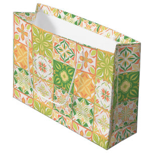 Sacola Para Presentes Grande azulejos ornamentados em verde e amarelo