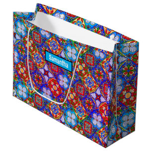 Sacola Para Presentes Grande Azulejos vermelhos roxos do talavera mexicano