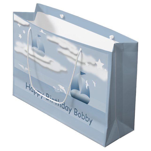 Sacola Para Presentes Grande Baby Boy Birthday Sailboat LGB (Frente inclinada)