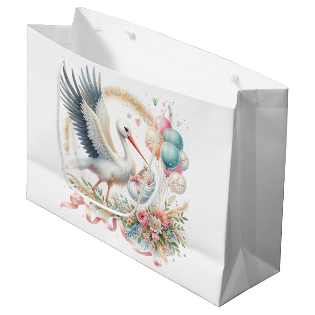 Sacola Para Presentes Grande Baby Girl Stork (Frente inclinada)