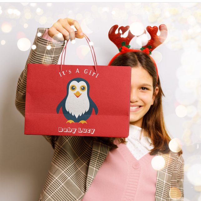 Sacola Para Presentes Grande Baby Penguin (gift bag, birthday surprise gift bag, teddy bear gift bag, wine gift bag, travel bag, use and throw )