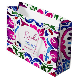 Sacola Para Presentes Grande Bachelorette de esquadra azul-rosa de azulejos mex