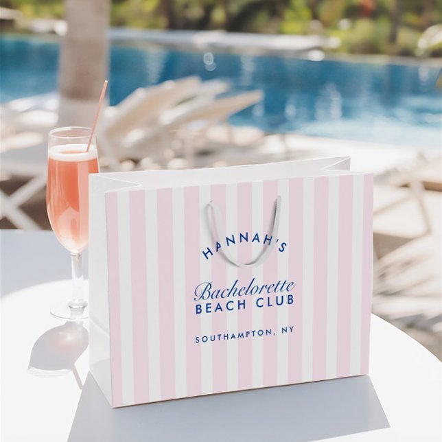 Sacola Para Presentes Grande Bachelorette Rosa Moderno e Marinho (Retro Modern Pink & Navy Bachelorette Large Gift Bag)