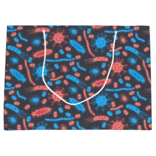 Sacola Para Presentes Grande Bactéria Brilhante Microorganismo rosa azul