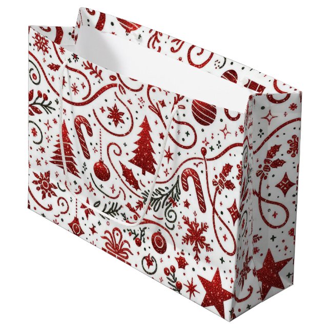 Sacola Para Presentes Grande Bag de presente de Natal Branco Vermelho (Frente inclinada)