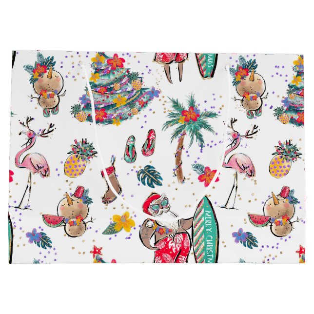 Sacola Para Presentes Grande Bag de presente de Natal tropical (Verso)