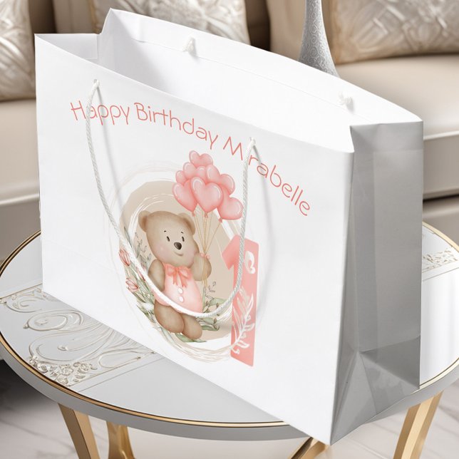 Sacola Para Presentes Grande Bag de presentes para primeiro aniversario de nome (Cute Personalized Name 1st Birthday Girl Gift Bag)