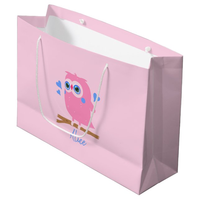 Sacola Para Presentes Grande Bag de presentes personalizado do PInk Owl (Frente inclinada)