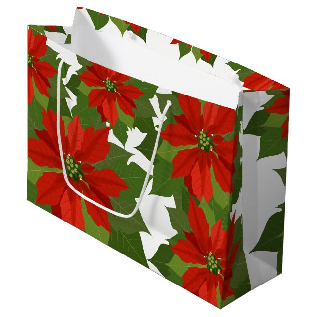 Sacola Para Presentes Grande Bag-Poinsettias de presentes grandes férias (Frente inclinada)