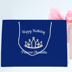 Sacola Para Presentes Grande Bag Real Blue Princess Tiara Birthday