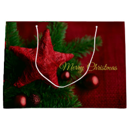 Sacola Para Presentes Grande Bag Rustic Red Star Gift