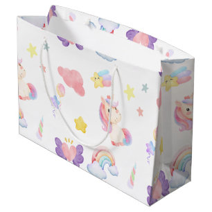 Sacola Para Presentes Grande Balão-arco-íris de unicórnio rosa-claro