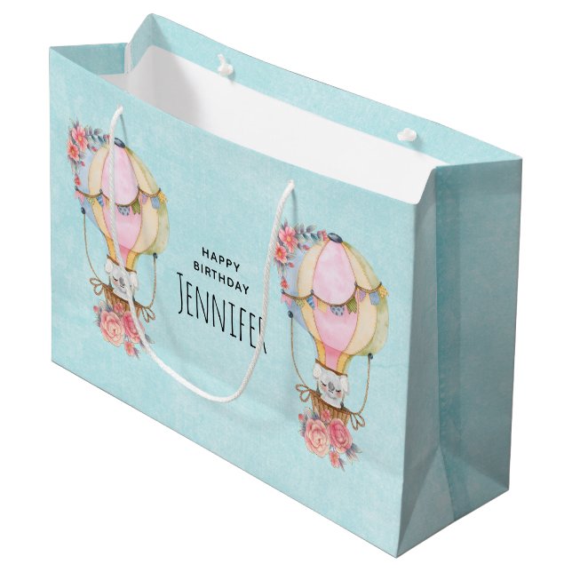 Sacola Para Presentes Grande Balão de Ar Quente Cinto com Aquarela de Urso (Frente inclinada)