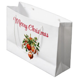 Sacola Para Presentes Grande Balas de Natal Vermelhas com Holly Festivo