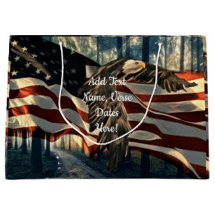 Sacola Para Presentes Grande Bald Eagle American Flag Country Road