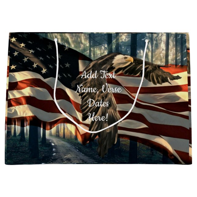 Sacola Para Presentes Grande Bald Eagle American Flag Country Road (Frente)