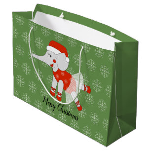 Sacola Para Presentes Grande balé elefante floco de neve verde