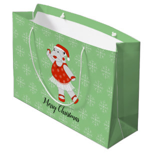 Sacola Para Presentes Grande balé ilusima Hippo Flocos de Neve de Natal Verde