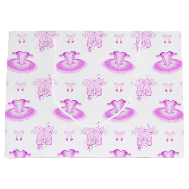 Sacola Para Presentes Grande Balé Rosa Ballerina Tutu e Calçados (Frente)