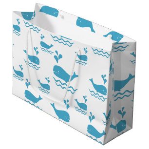 Sacola Para Presentes Grande Baleia Azul Fofa Padrão Sem Costura do Oceano (1)