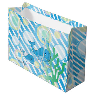 Sacola Para Presentes Grande Baleia-Bebê Azul