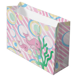 Sacola Para Presentes Grande Baleia-Bebê Rosa