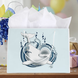 Sacola Para Presentes Grande Baleia Beluga Azul