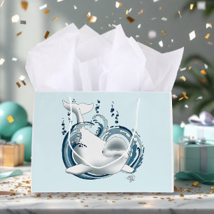 Sacola Para Presentes Grande Baleia Beluga Azul