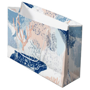 Sacola Para Presentes Grande Baleia Costeira Vida Marinha Coral Azul Pêssego (1