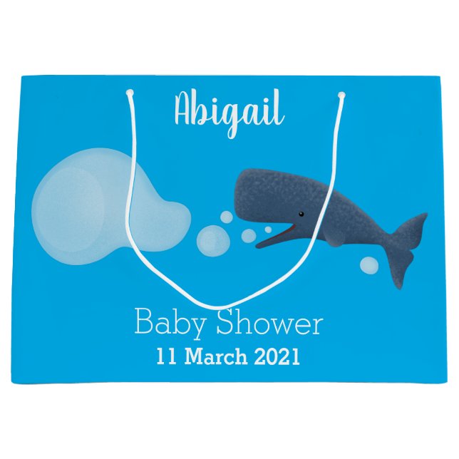 Sacola Para Presentes Grande Baleia de esperma branca soprando cartoons (Frente)