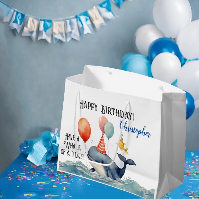 Sacola Para Presentes Grande Baleia de um Aniversário Personalizado do Tempo (Criador carregado)