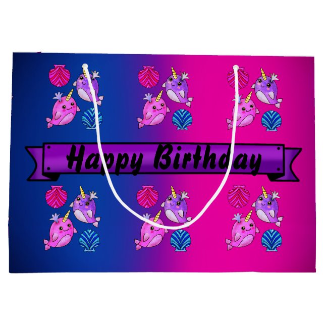 Sacola Para Presentes Grande Baleias bonitas com conchas (Verso)