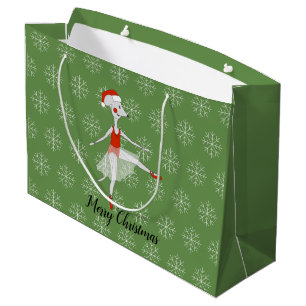 Sacola Para Presentes Grande Ballerina Mouse Flocos de Neve Verde