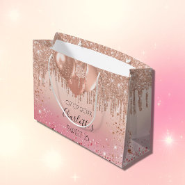 Sacola Para Presentes Grande Balões-gota de ouro rosa-claro-doce, cor-de-rosa-1